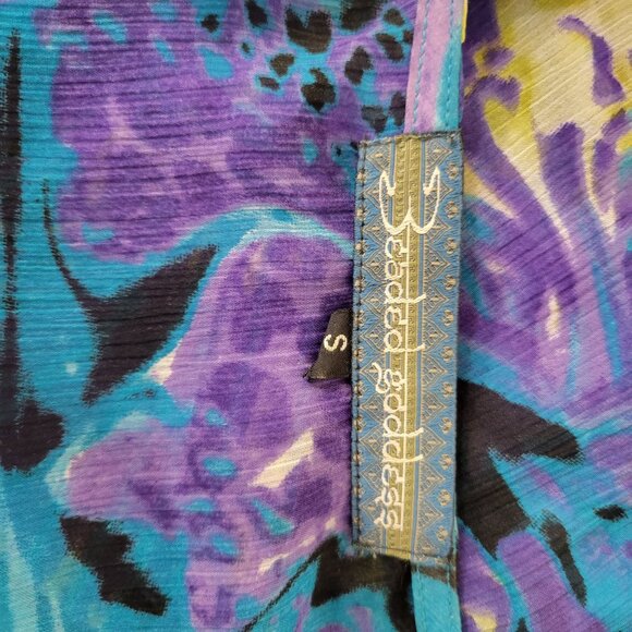 Beaded Goddess Sheer Peacock Blue Floral Swim Cover Up with Beading - Picture 5 of 6